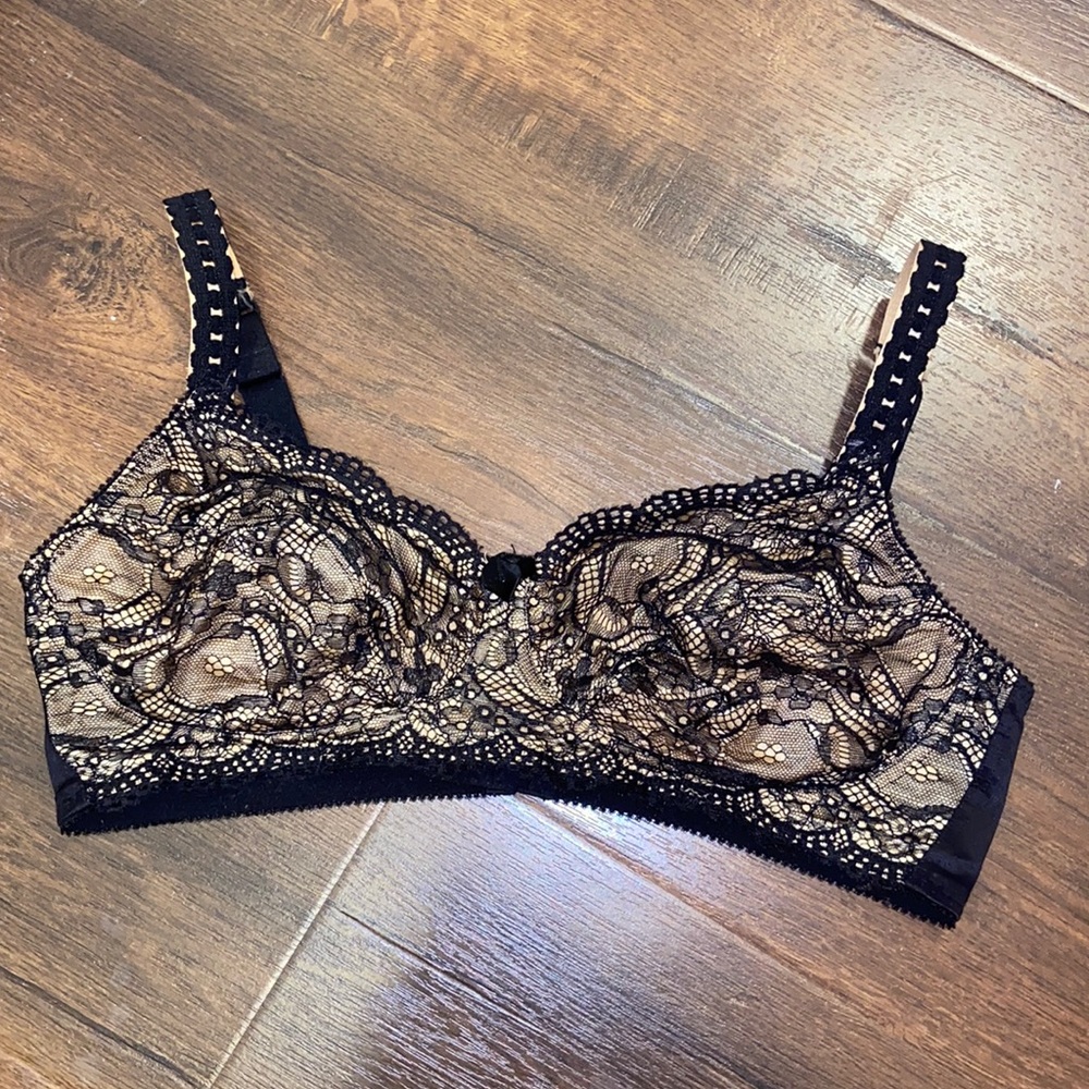CLASSIQUE BLACK NUDE UNDERLAY FULL FIGURE BRA VINTAGE SZ 40B